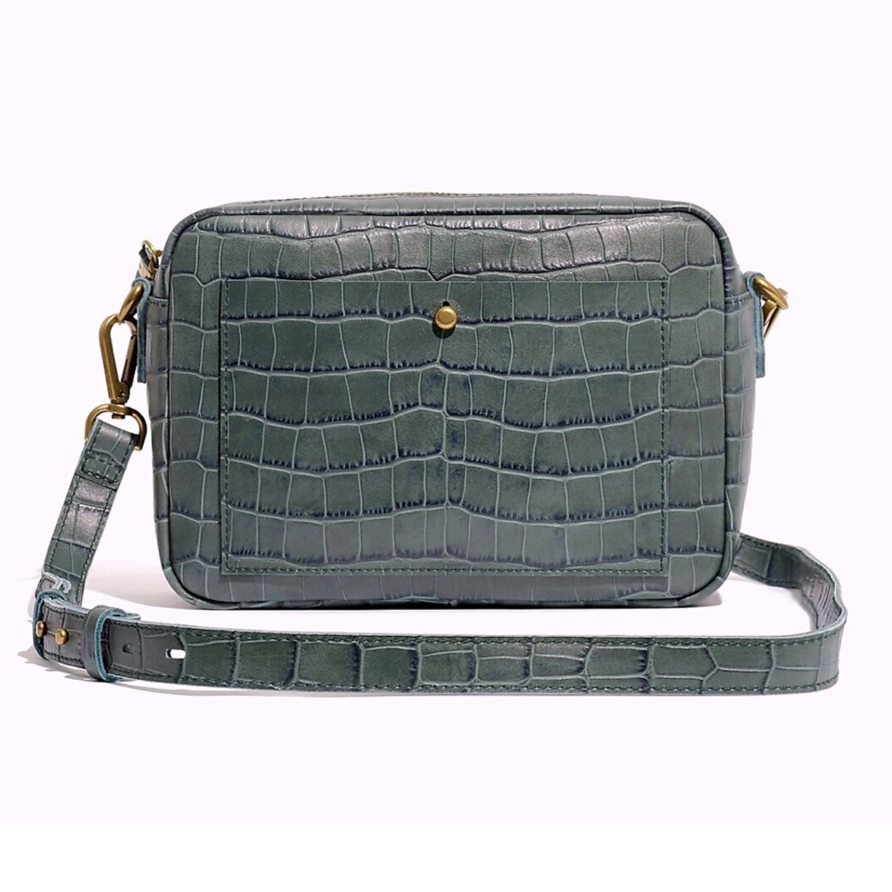Madewell Transport Camera Bag - 2 straps - Embossed Croc - Smokey Spruce